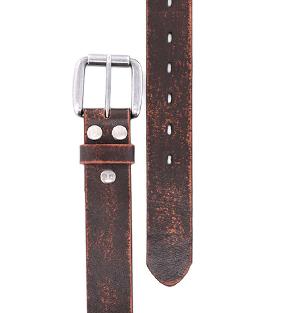 A brown leather Drifter belt by Bed Stu on a white background.