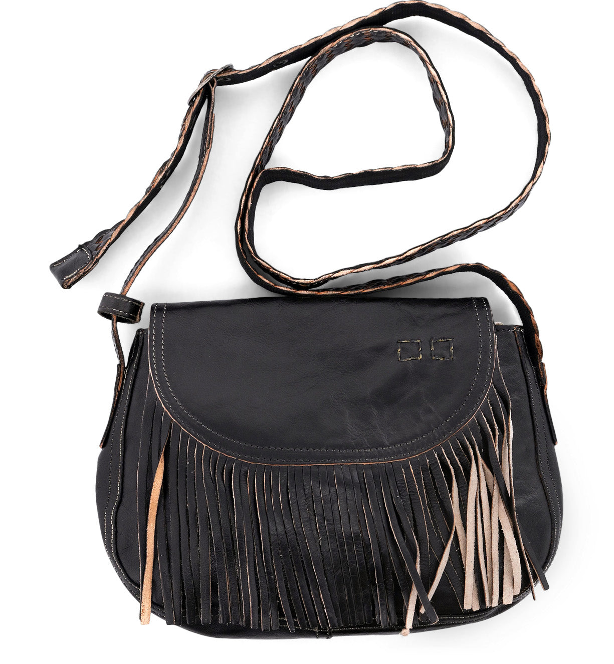 A black Eastend purse with fringes on it from the Bed Stu brand.