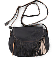 A black Eastend purse with fringes on it from the Bed Stu brand.