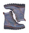 A pair of Bed Stu Elisha II blue leather boots on a white background.