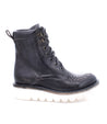 A black leather Elisha II boot with a white sole by Bed Stu.