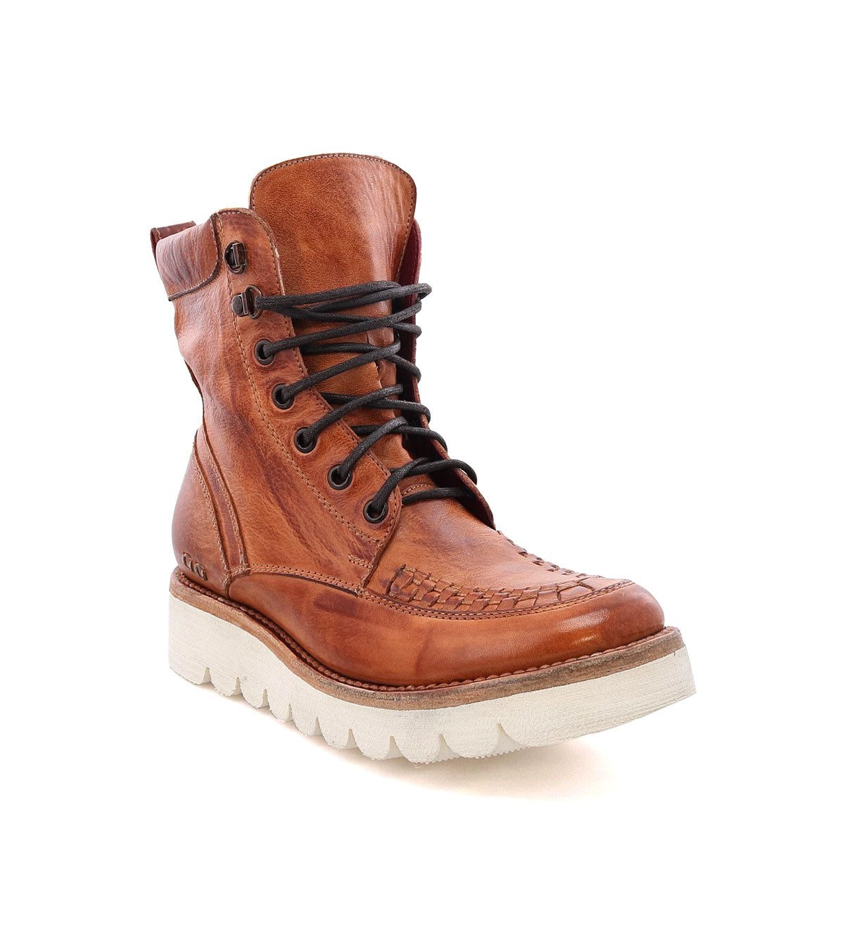A women's brown leather Elisha II boot with a white sole by Bed Stu.