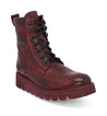A women's Elisha II burgundy leather boot with a red sole by Bed Stu.