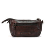 A compact brown leather bag with a zipper, called Encase by Bed Stu.