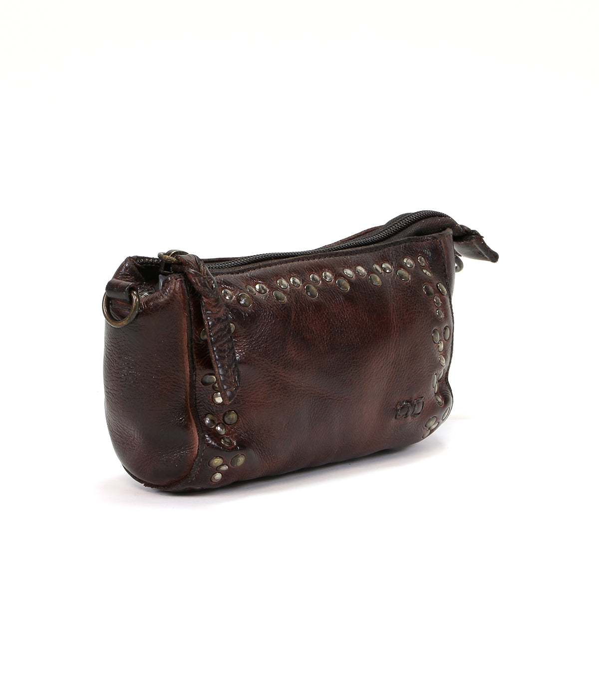 A compact Encase brown leather purse embellished with metal studs from Bed Stu.