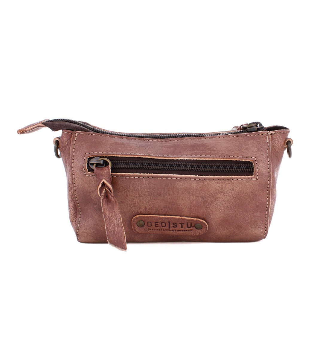 A brown leather Encase pouch with a zipper, from the brand Bed Stu.