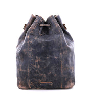 An Eve black leather bucket bag on a white background.