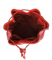 The inside of a red Eve leather bag by Bed Stu.
