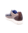 A men's Fairman shoe by Bed Stu in brown and blue on a white background.