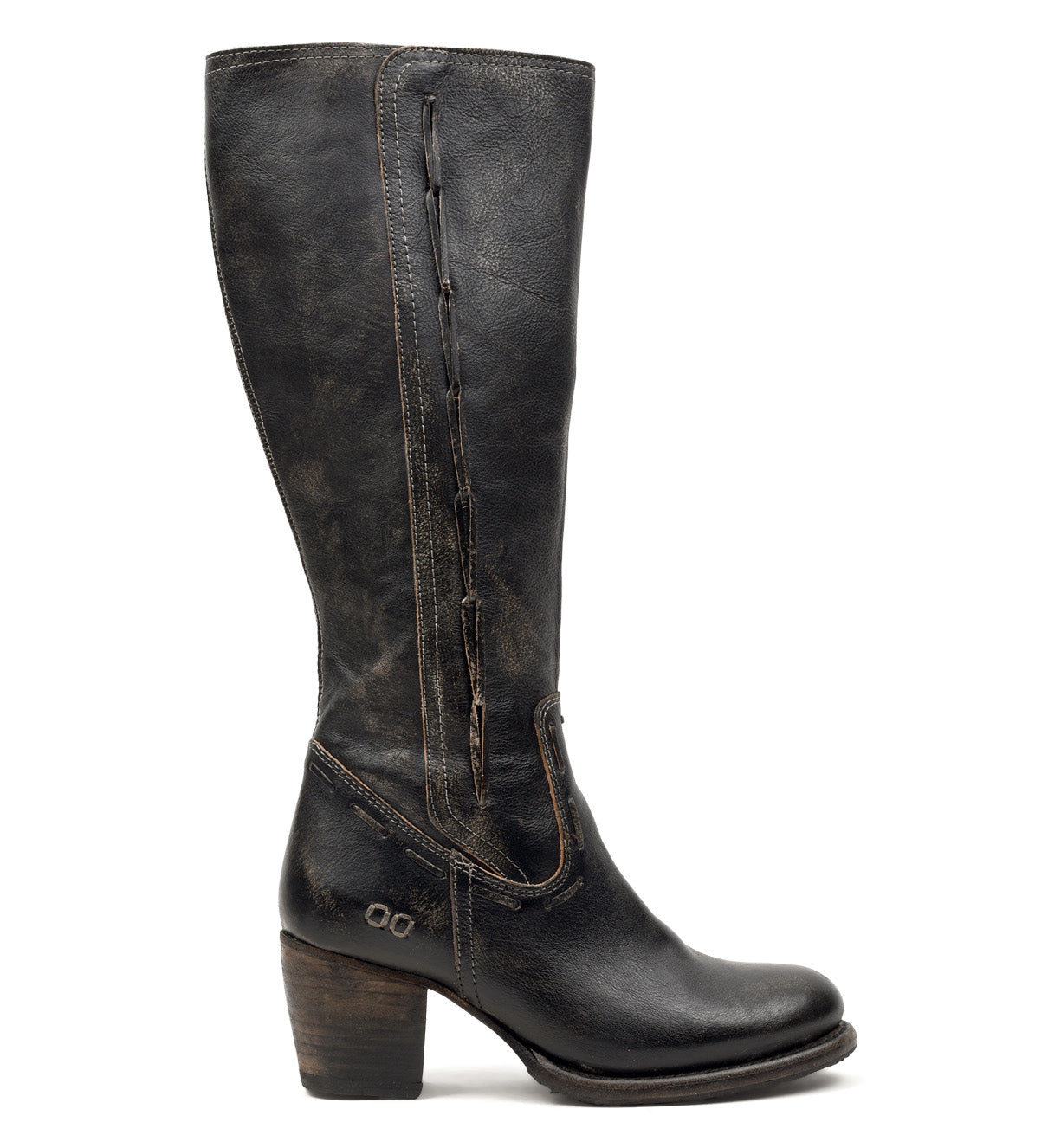 A women's black leather boot called Fate by Bed Stu.