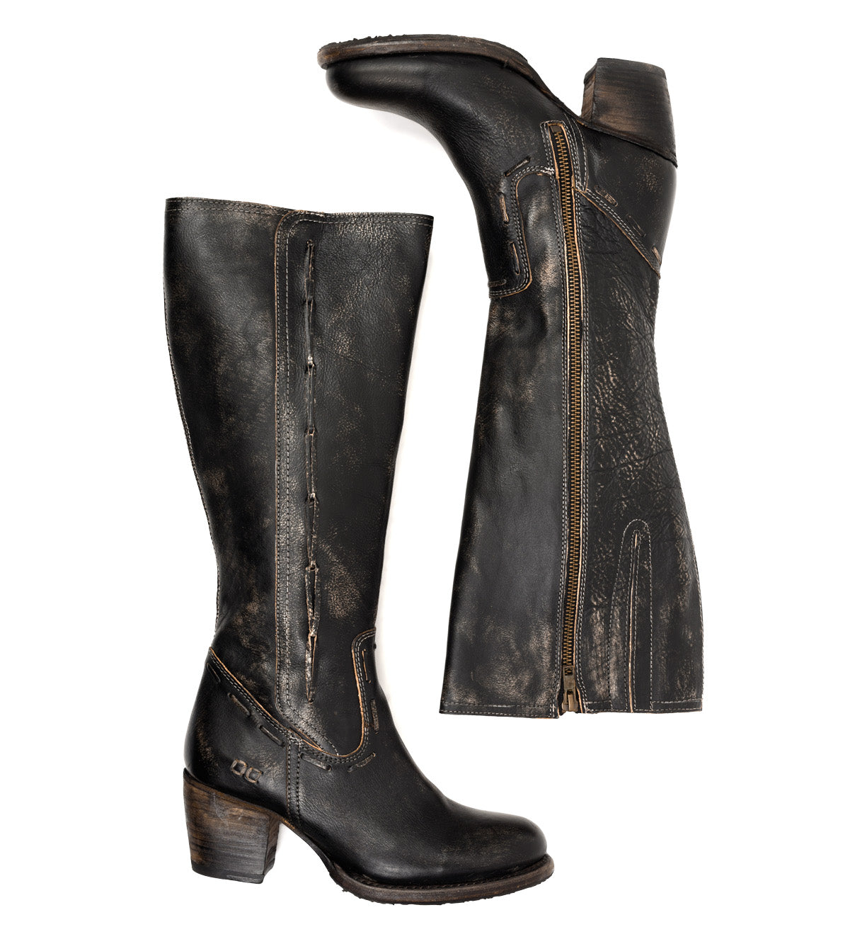 A pair of Bed Stu Fate women's black leather boots.