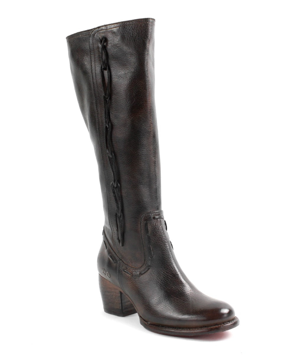 A women's black leather Fate boot with a zipper on the side, made by Bed Stu.