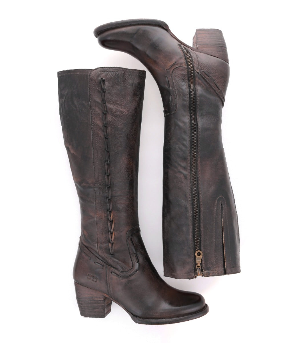 A pair of Fate black leather boots with zippers on the side by Bed Stu.