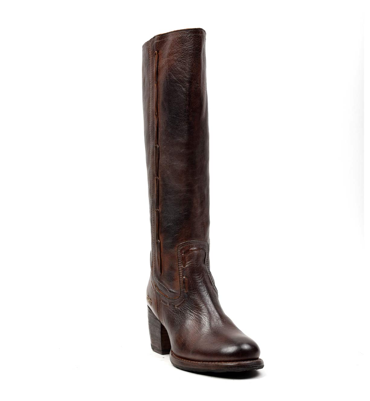A women's teak leather Fate boot with a zipper on the side, made by Bed Stu.