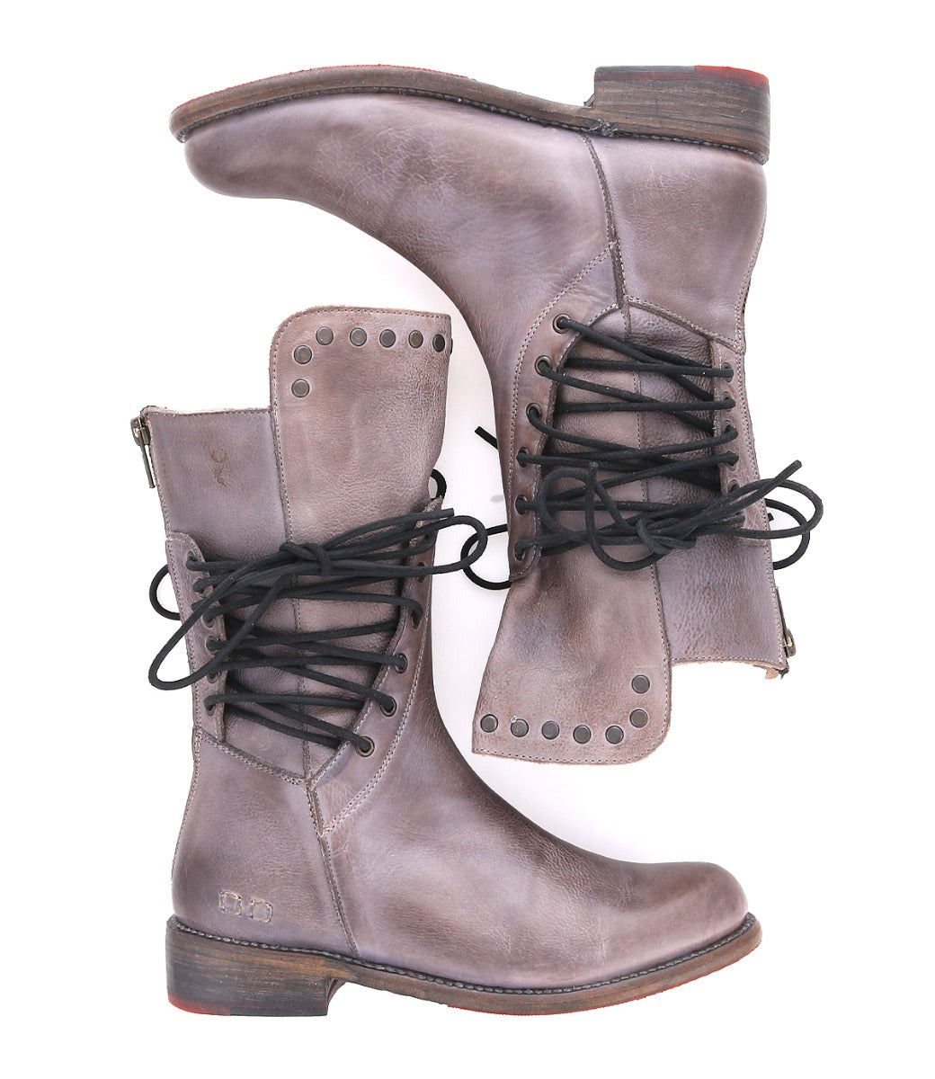 A pair of Fen grey leather boots with laces by Bed Stu.