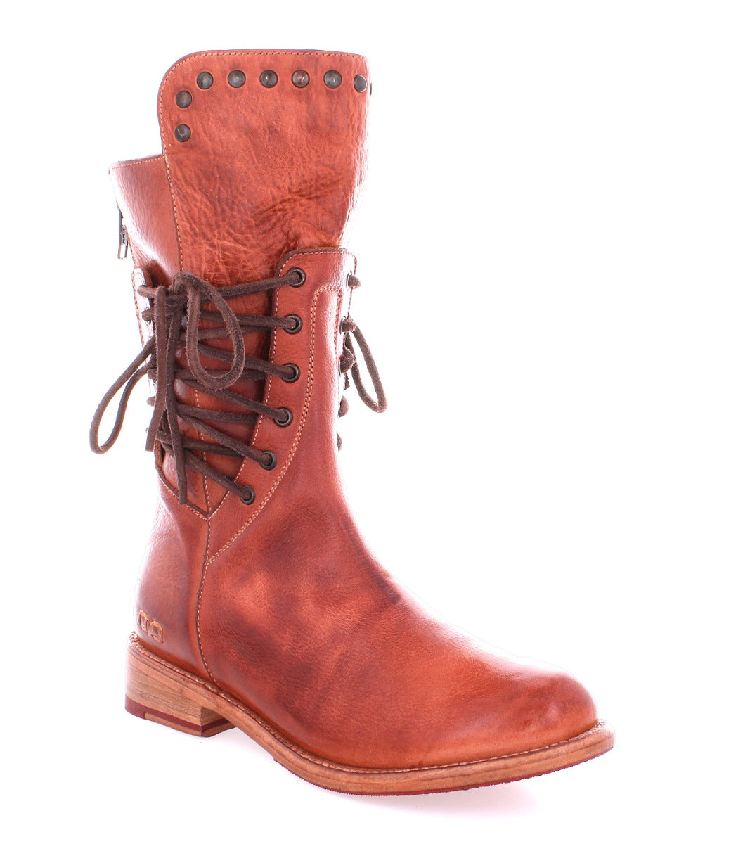 A women's brown leather Fen boot with laces by Bed Stu.