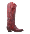 A women's Bed Stu Finito red leather cowboy boot with a distressed finish on a white background.