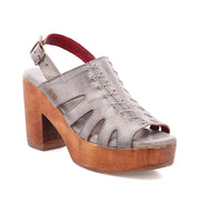 A women's grey platform sandal with wooden heel, the Fontella by Bed Stu.