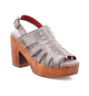 A women's grey platform sandal with wooden heel, the Fontella by Bed Stu.