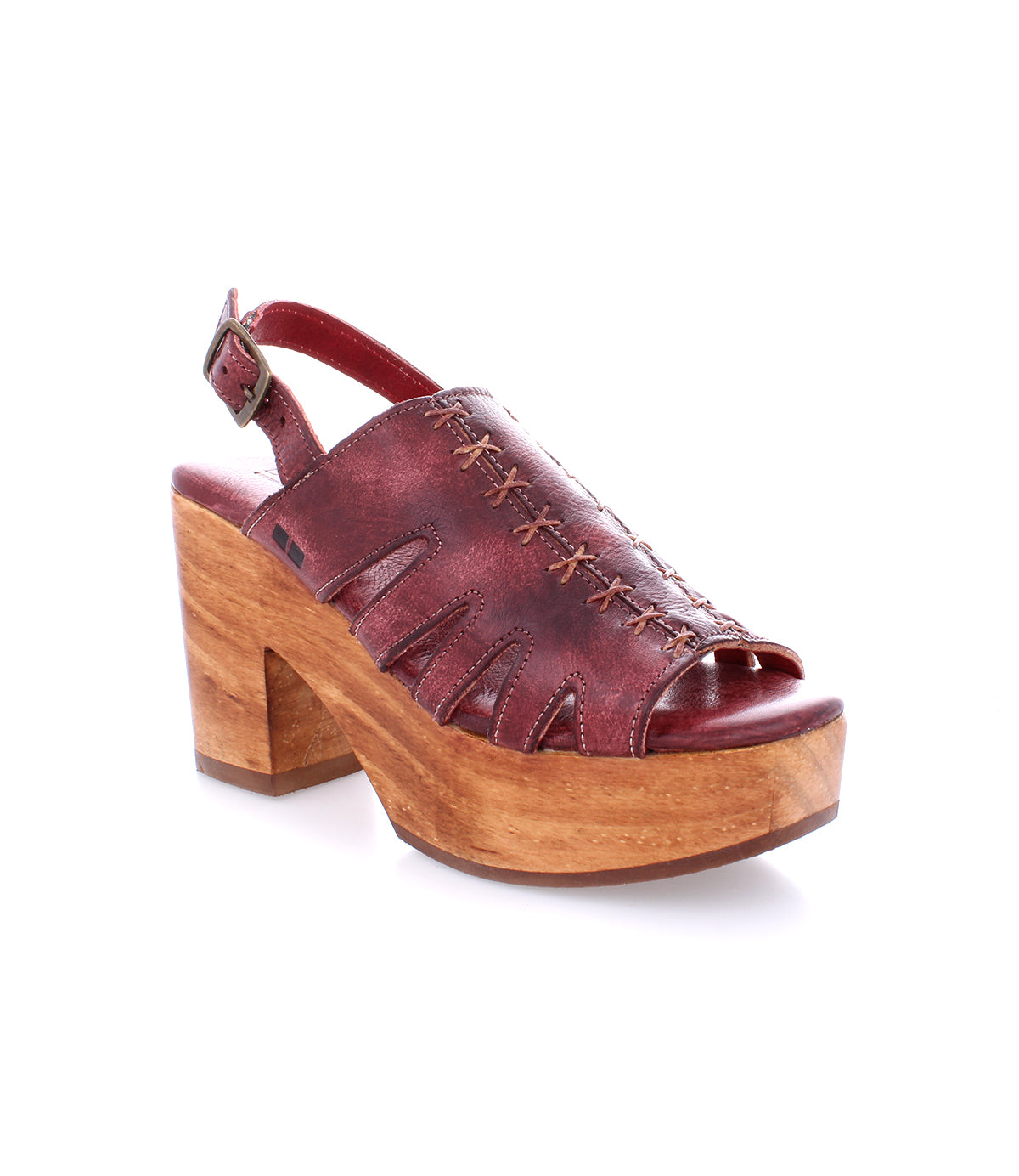 A women's sandal with a wooden platform called Fontella by Bed Stu.