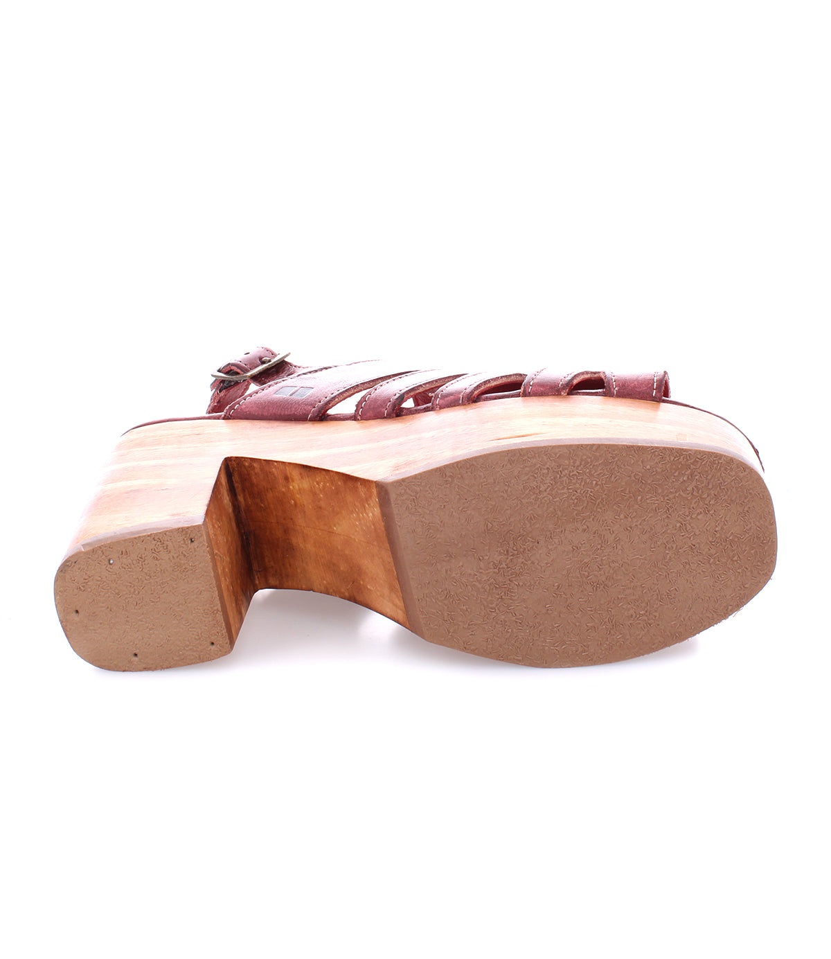 A pair of Fontella shoes with a wooden sole and a wooden heel by Bed Stu.