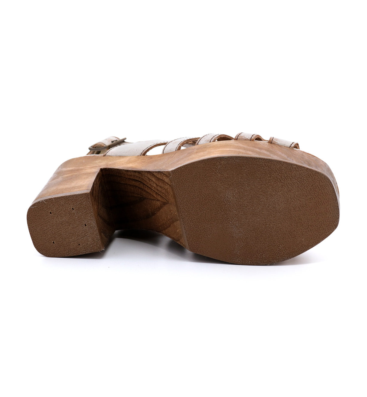 A pair of Bed Stu Fontella wooden sandals on a white background.