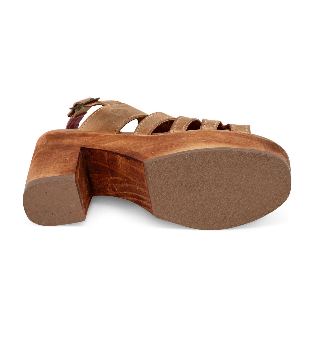A pair of Fontella sandals from Bed Stu with wooden soles and a wooden heel.