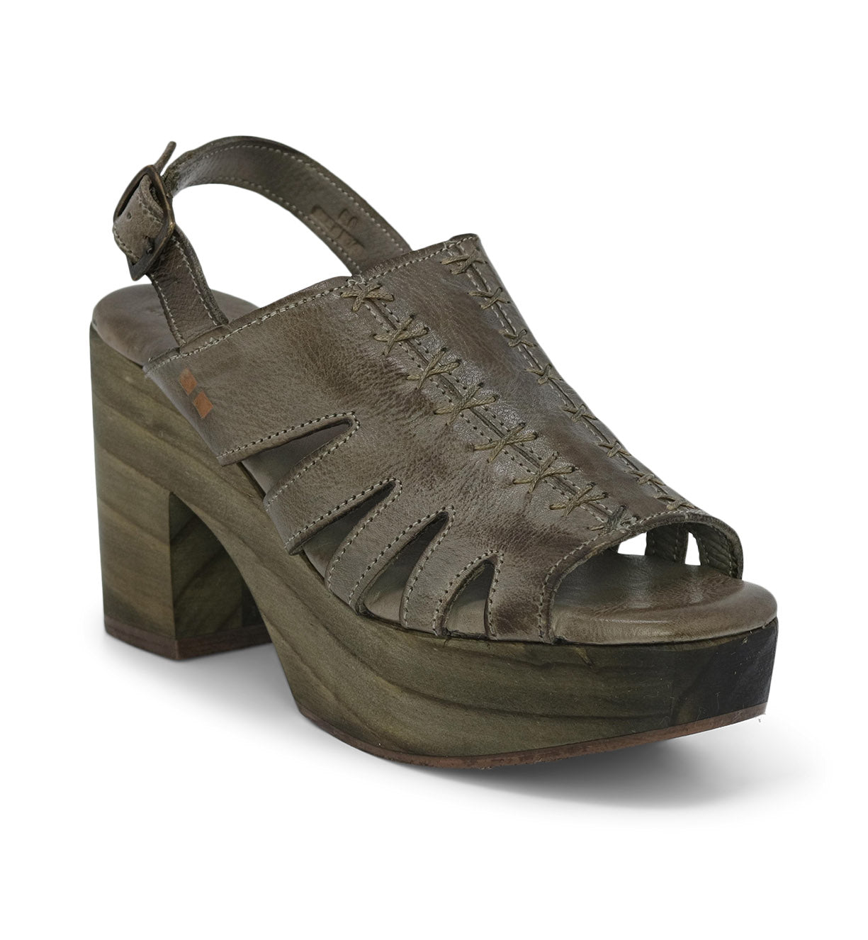 A women's sandal with a wooden platform by Bed Stu.