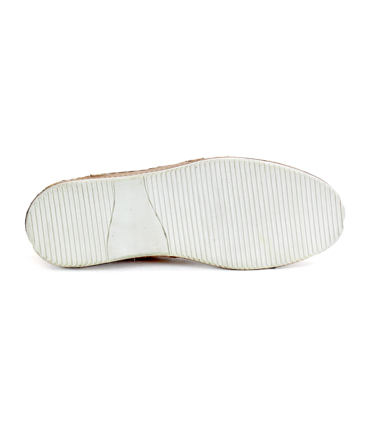 The Formation high-top sneaker by Bed Stu is showcased with its white, ribbed textured sole against a plain background, highlighting its vulcanized style.