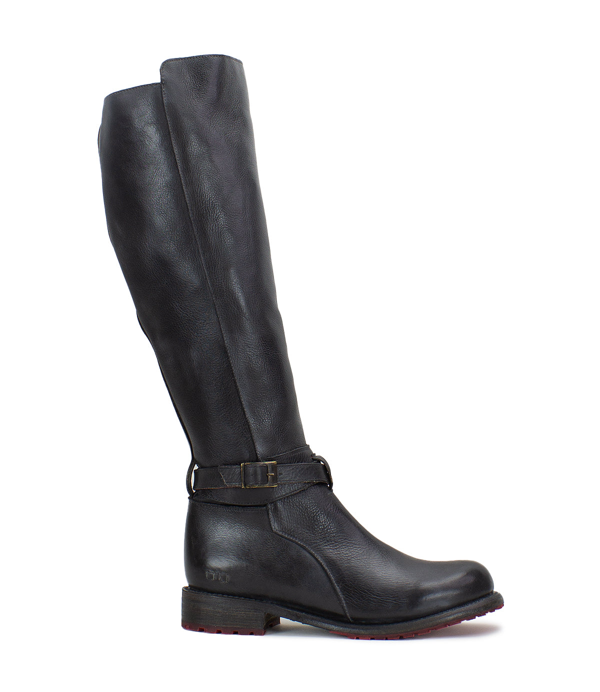 A women's Bristol boot by Bed Stu, made of black leather with a buckle on the side.