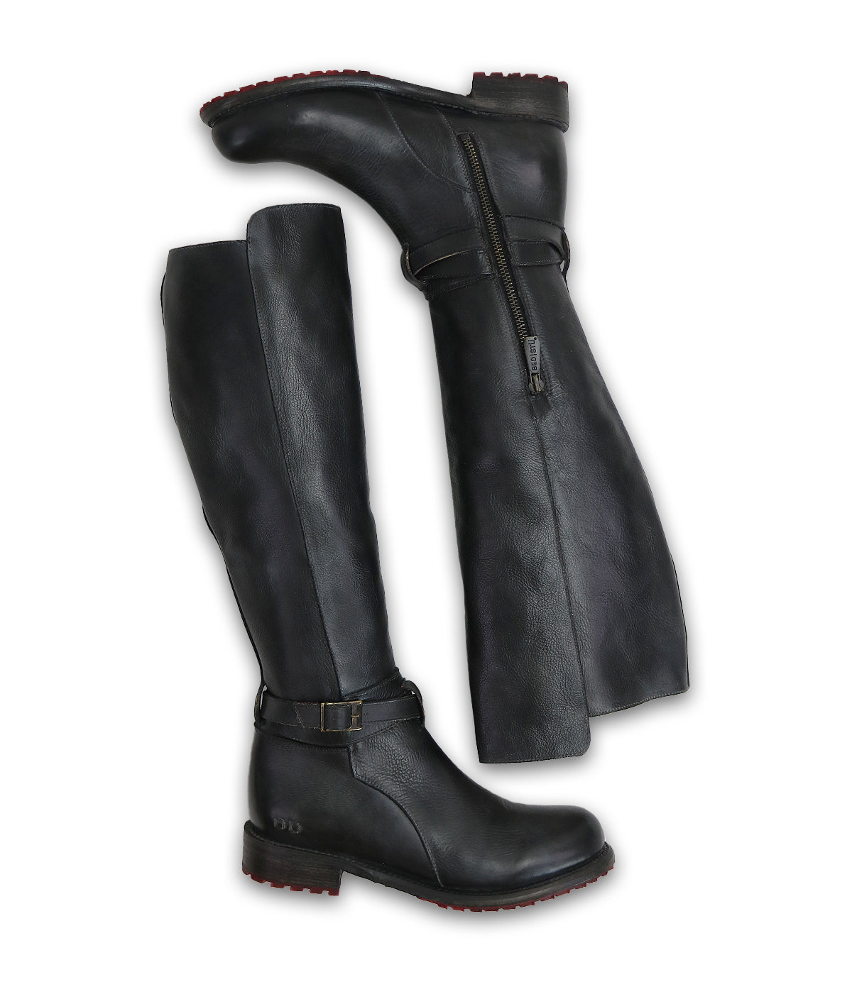 A pair of women's black leather Bed Stu Bristol riding boots.