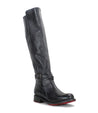 A women's Bristol Wide Calf black leather boot with a red sole by Bed Stu.
