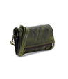 A green leather Amina cross body bag by Bed Stu with a zipper.