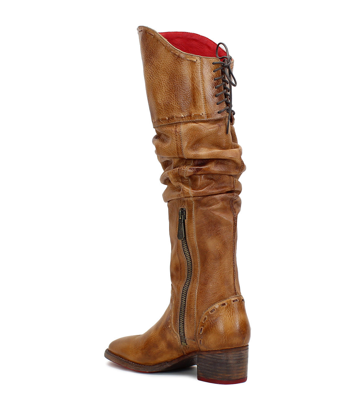 A women's tan Leilani boot with a zipper by Bed Stu.