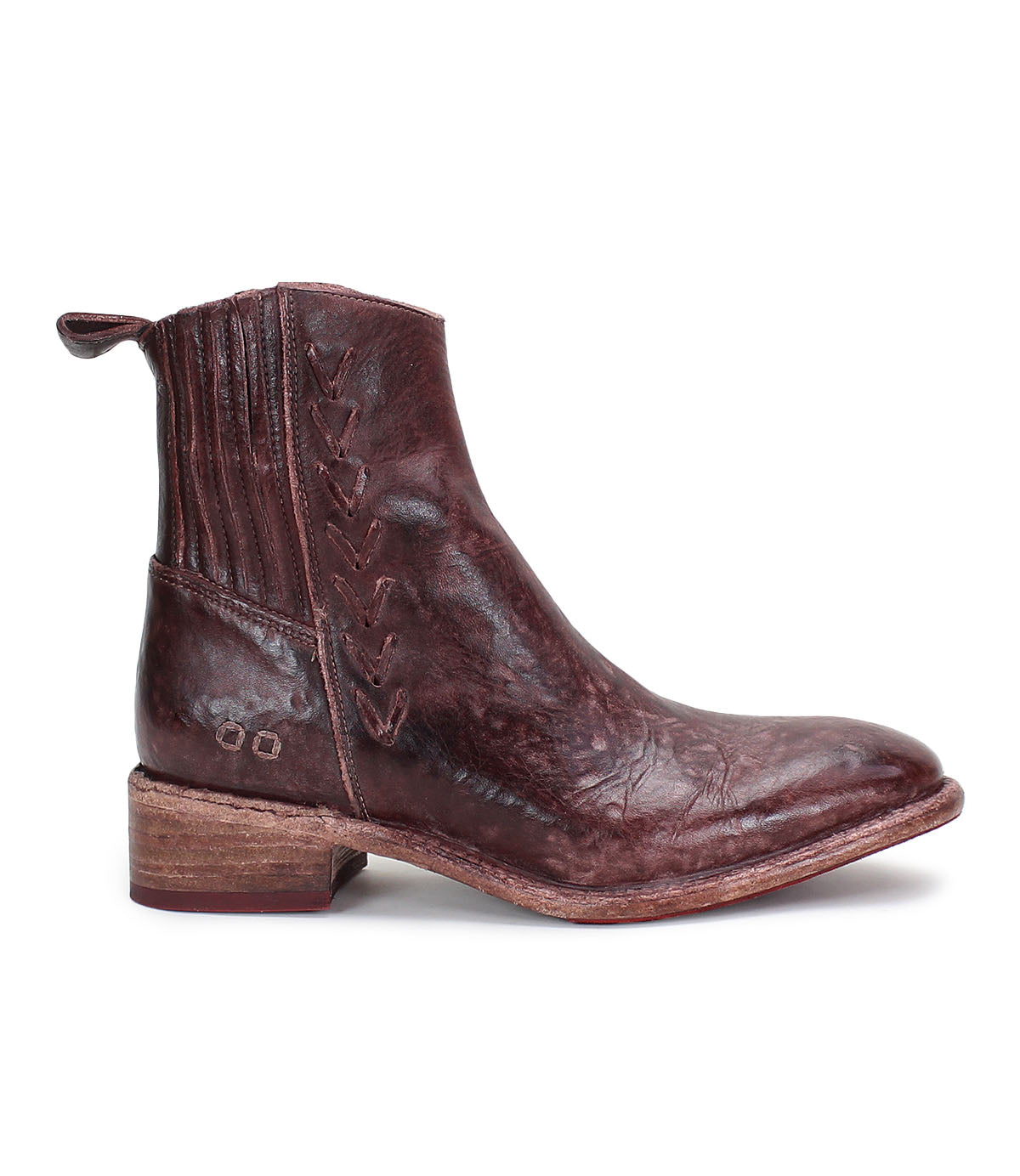 A brown leather Alina ankle boot with a wooden sole from Bed Stu.