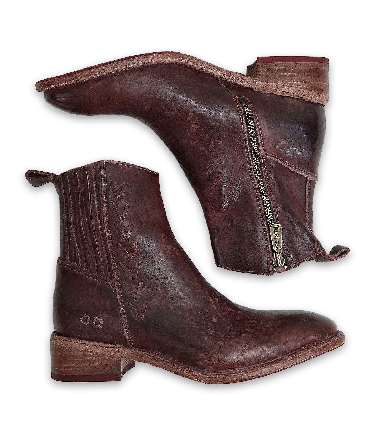 A pair of Alina brown leather ankle boots by Bed Stu.