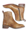 A pair of Bed Stu Alina women's tan leather ankle boots.