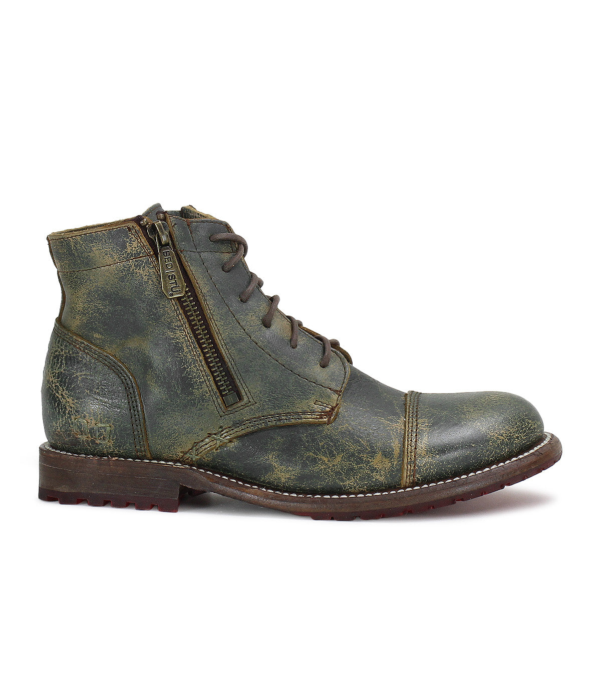 A women's Bonnie II boot by Bed Stu, featuring teal leather and a zipper on the side.