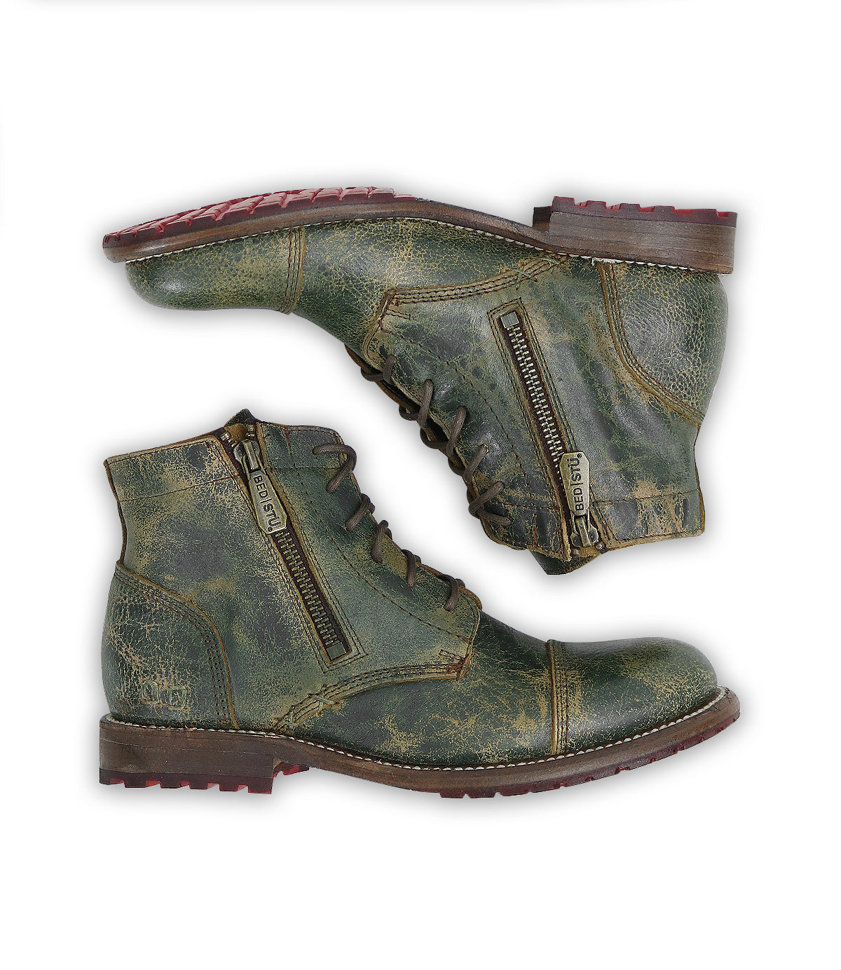 A pair of Bonnie II teal leather boots by Bed Stu.