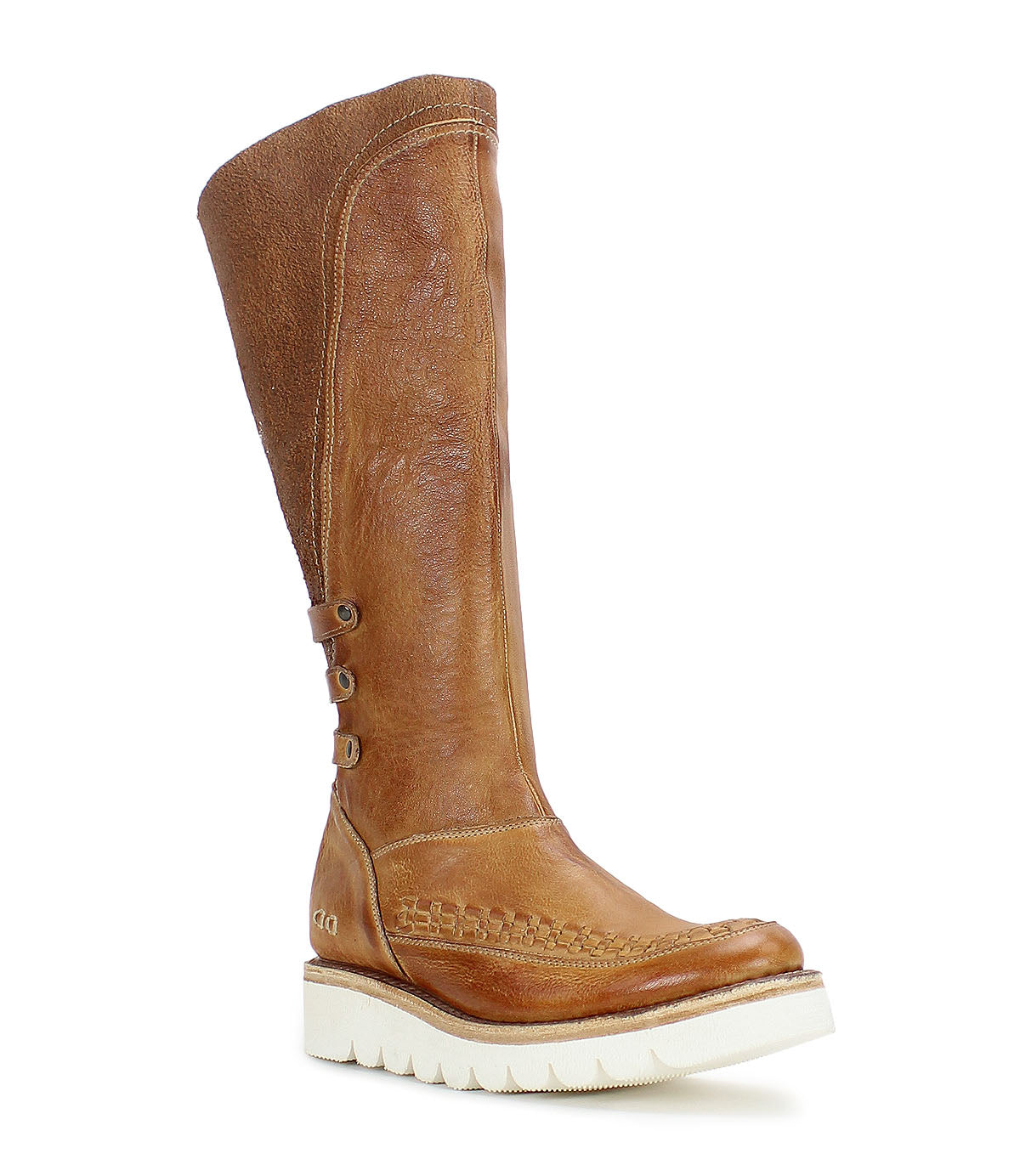A women's Yoko leather boot from Bed Stu with a white sole.