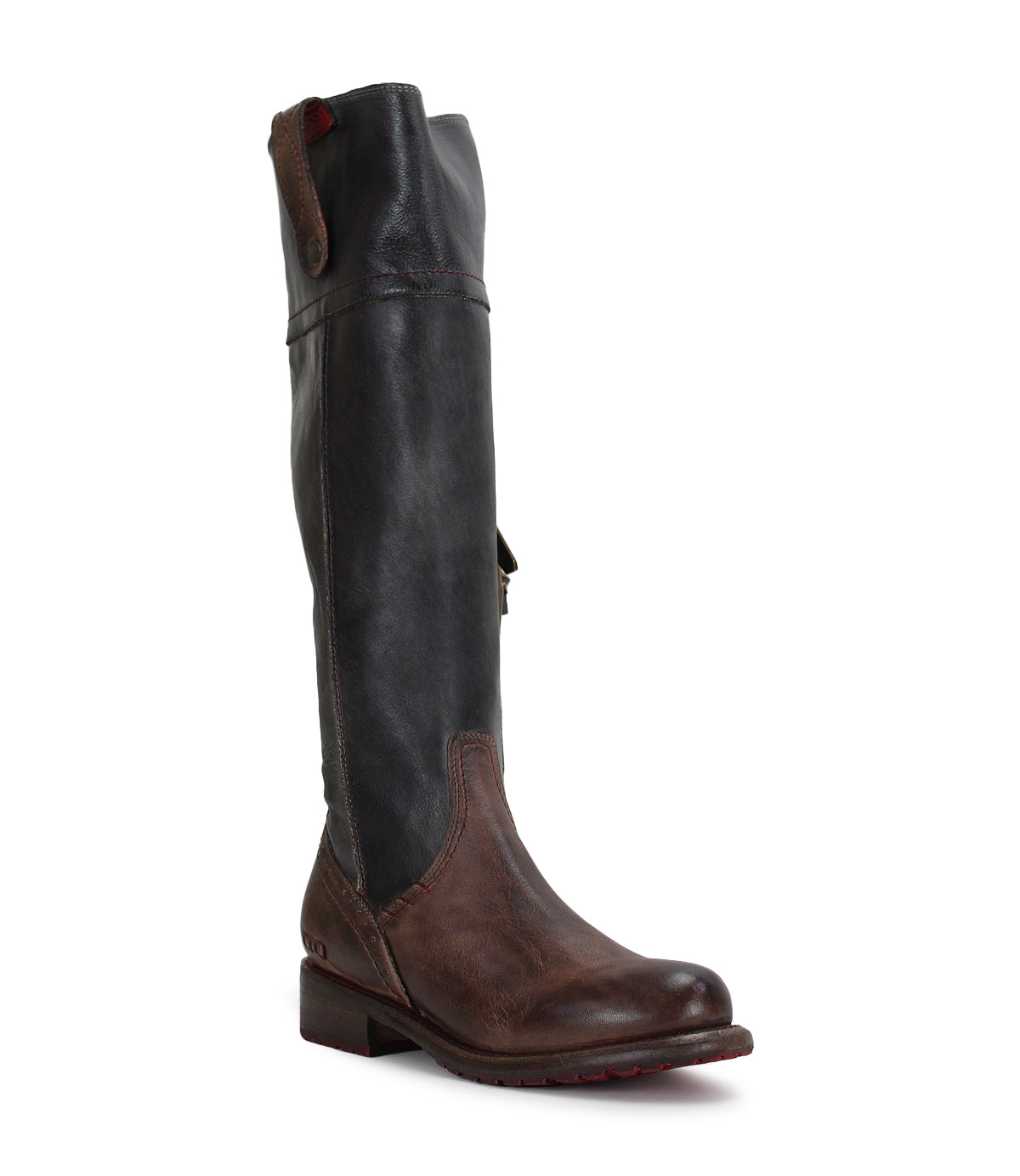 A women's brown and black Jacqueline riding boot by Bed Stu.