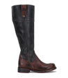 A Jacqueline Wide Calf riding boot in brown and black leather by Bed Stu.