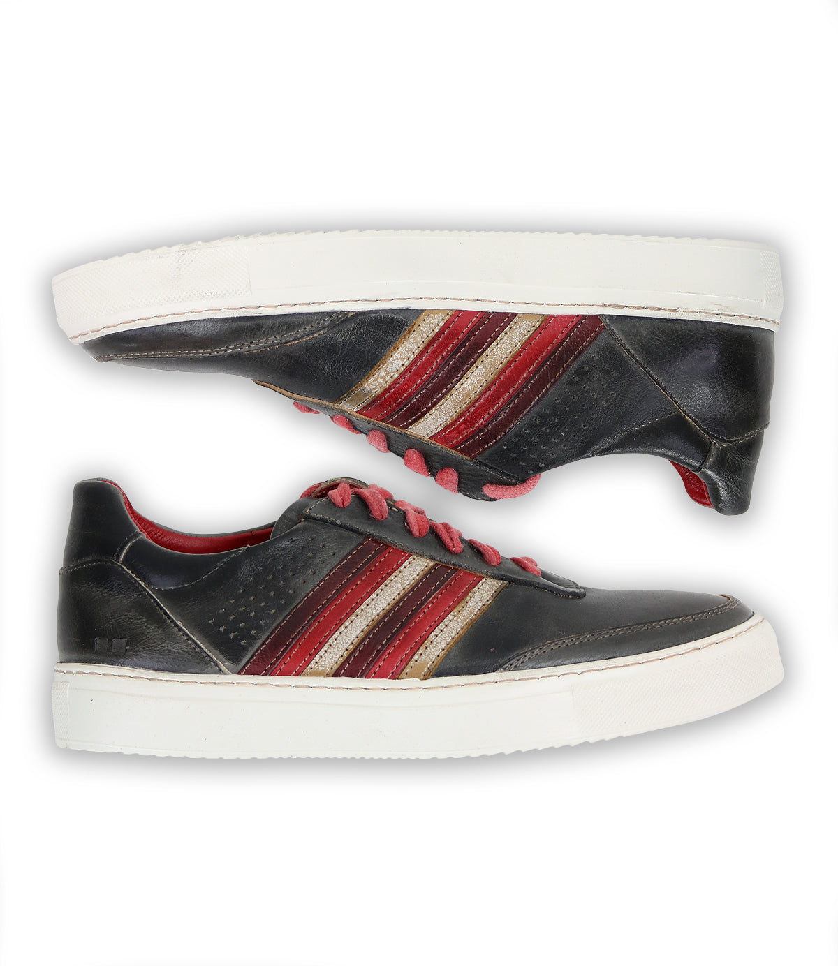 A pair of black and red Carrington sneakers by Bed Stu on a white background.