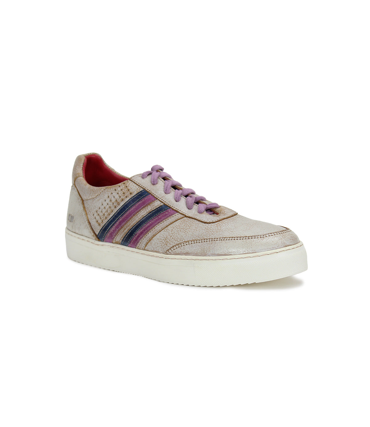 A pair of Bed Stu men's Carrington sneakers with a colorful stripe on the side.