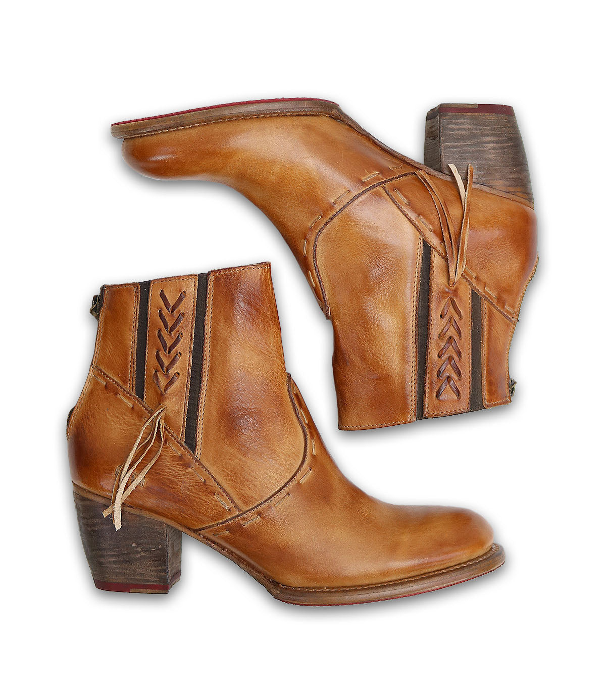 A pair of Celestine ankle boots by Bed Stu, made of tan leather.