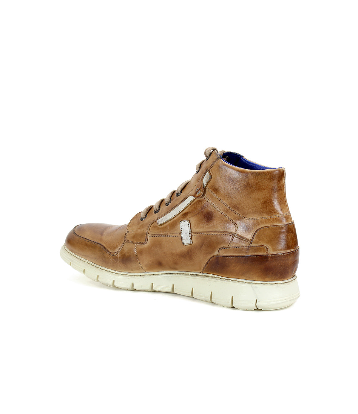 A men's tan leather sneaker with a comfortable insole and lightweight outsole, the Bed Stu Galahad.