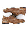 A pair of Bed Stu Galao brown leather shoes on a white background.