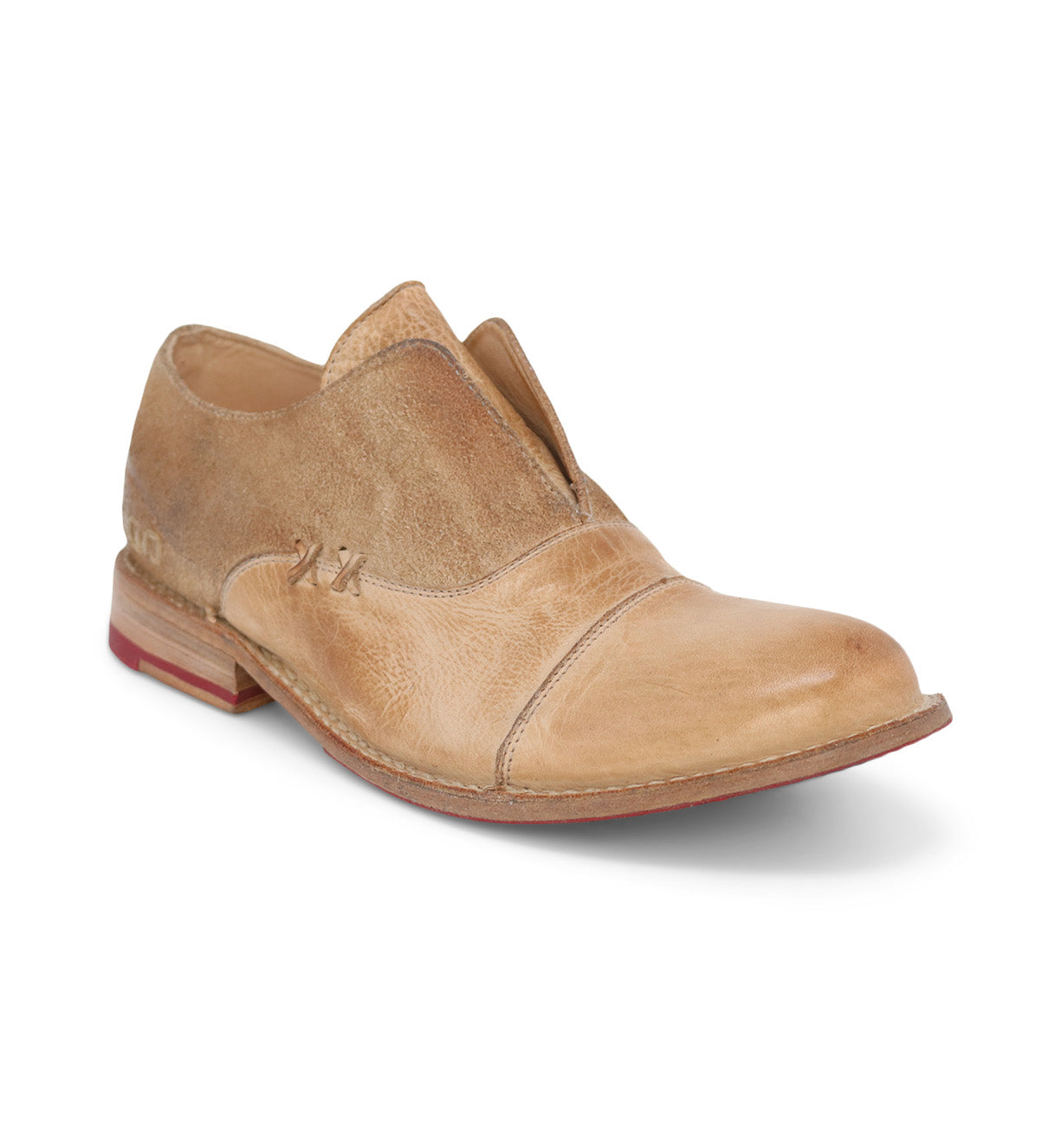 Amen's Garden M tan leather shoe with a red sole by Bed Stu.