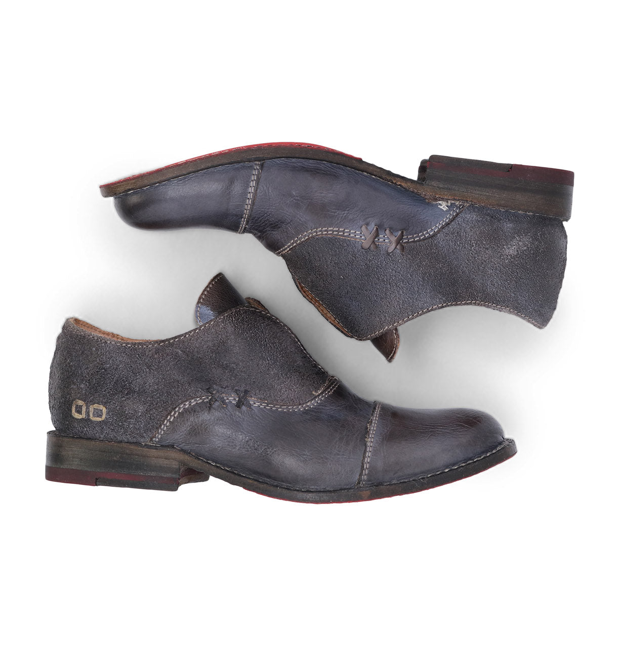 A pair of Garden M grey oxford shoes by Bed Stu on a white background.