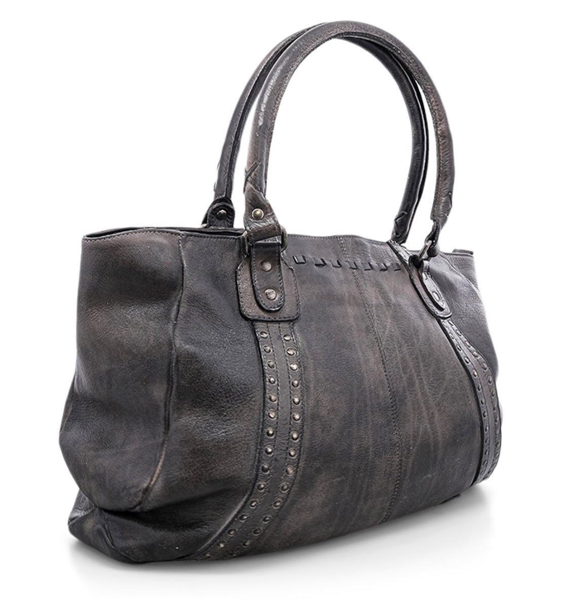 A black leather Geraldin handbag with rivets and studs by Bed Stu.